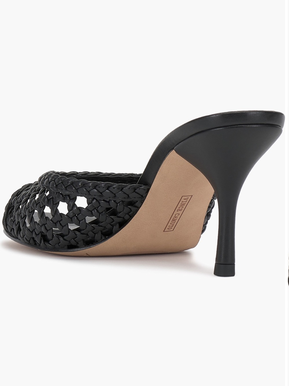 Vince Camuto Black Braided Leather High Heel Mule - Picture 2 of 4